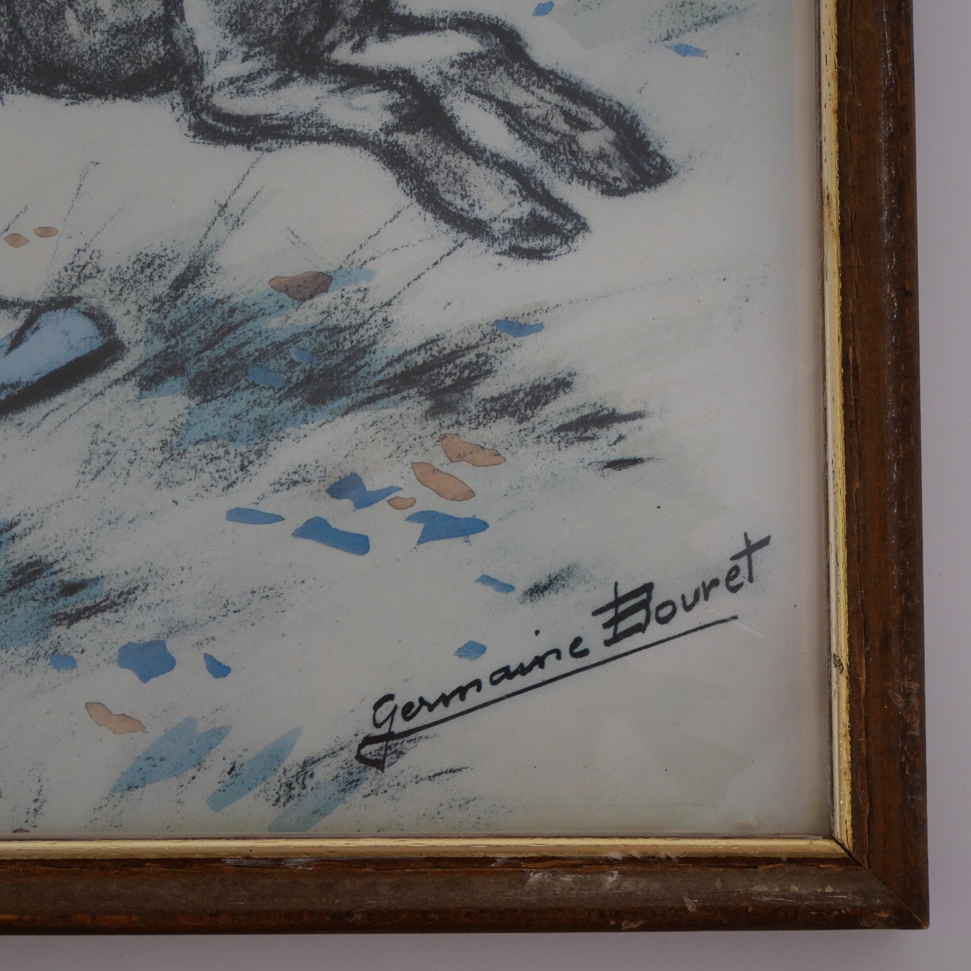 Voir photo 4 de Tableau vintage signé Germaine Bouret - Enfant et son chevreau Tableau vintage signé Germaine Bouret - Enfant et son chevreau Bon état reconditionné photo 4