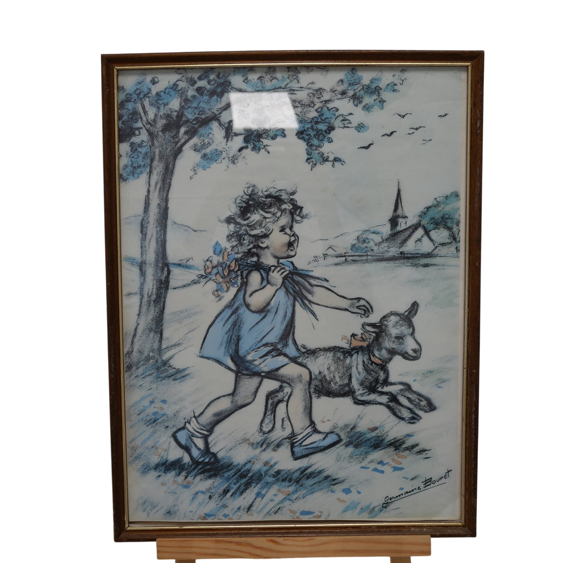 Acheter Tableau vintage signé Germaine Bouret - Enfant et son chevreau Bon état - 49,00 € Tableau vintage signé Germaine Bouret - Enfant et son chevreau Bon état reconditionné disponible sur Label Emmaüs