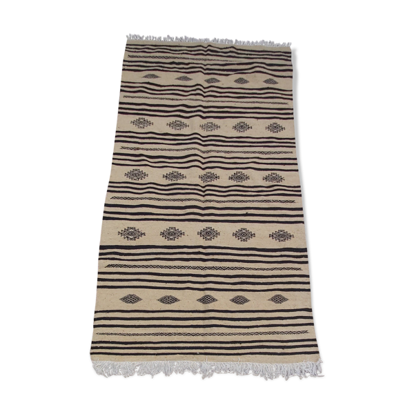 Tapis beige et noir traditionnel tissé à la main Bon état reconditionné (offre indisponible)