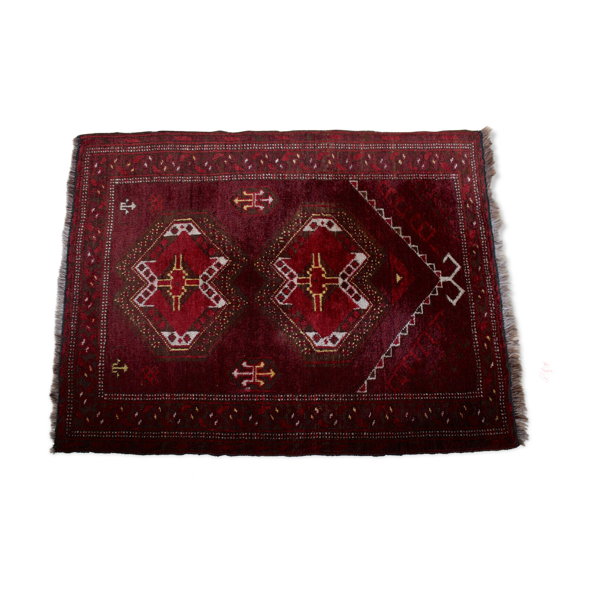 Tapis vintage en laine à franges afghanes 103x79cm Bon état reconditionné (offre indisponible)