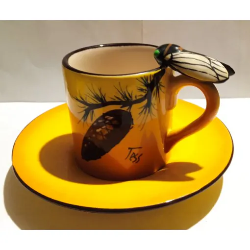 Tasse À Expresso Et Soucoupe - Décor Provençal - " Tess " - Avec Cigale - En Céramique occasion reconditionné disponible sur Rakuten