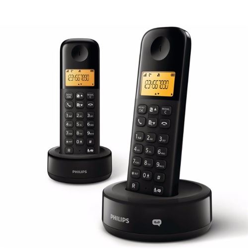 Téléphone fixe sans fil avec répondeur double combiné Philips D1652B Noir État correct Philips reconditionné disponible sur Fnac