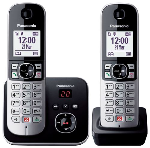 Téléphone fixe sans fil Duo Panasonic KX-TG6862 Noir et argent État correct Panasonic reconditionné disponible sur Fnac