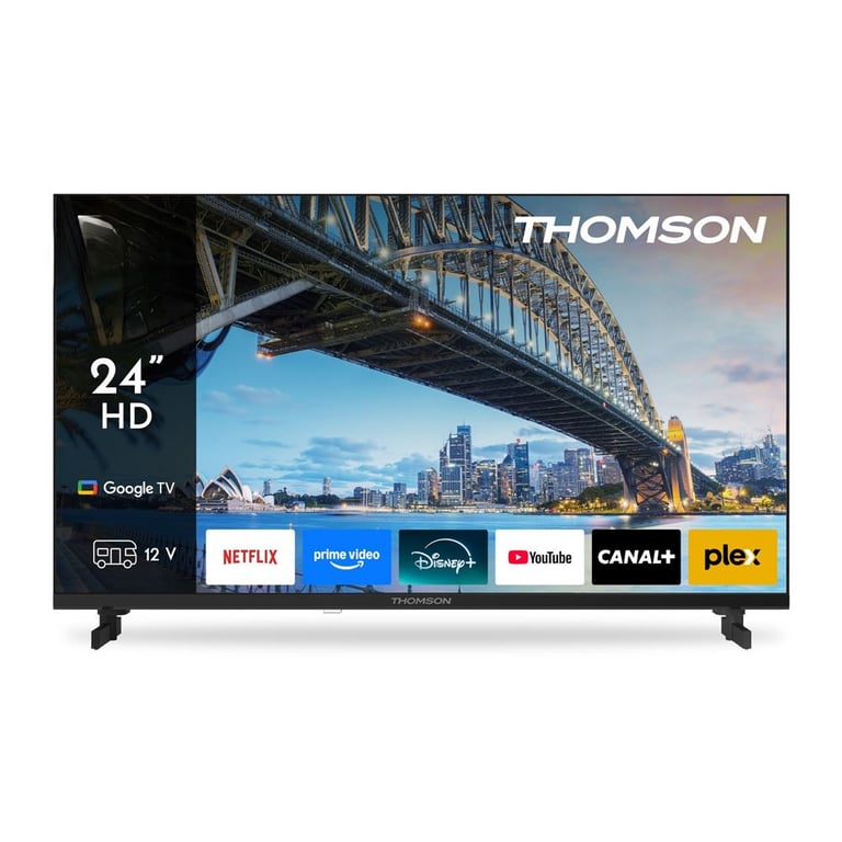 Téléviseur Thomson 24 HD LED 1366x768 Google TV 2025, 12V, 3 HDMI, Netflix, Prime Video, Disney+ - Excellent état Parfait état Thomson reconditionné disponible sur Pixmania