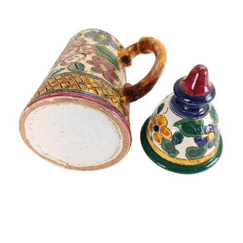 Voir photo 2 de Théière ou cafetière en terre cuite avec décor émaillé Théière ou cafetière en terre cuite avec décor émaillé Bon état reconditionné photo 2