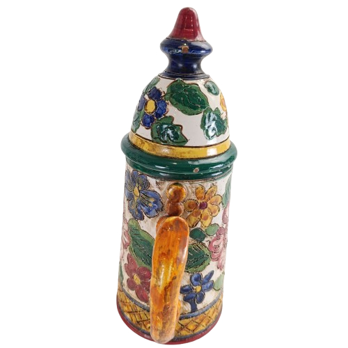 Voir photo 3 de Théière ou cafetière en terre cuite avec décor émaillé Théière ou cafetière en terre cuite avec décor émaillé Bon état reconditionné photo 3