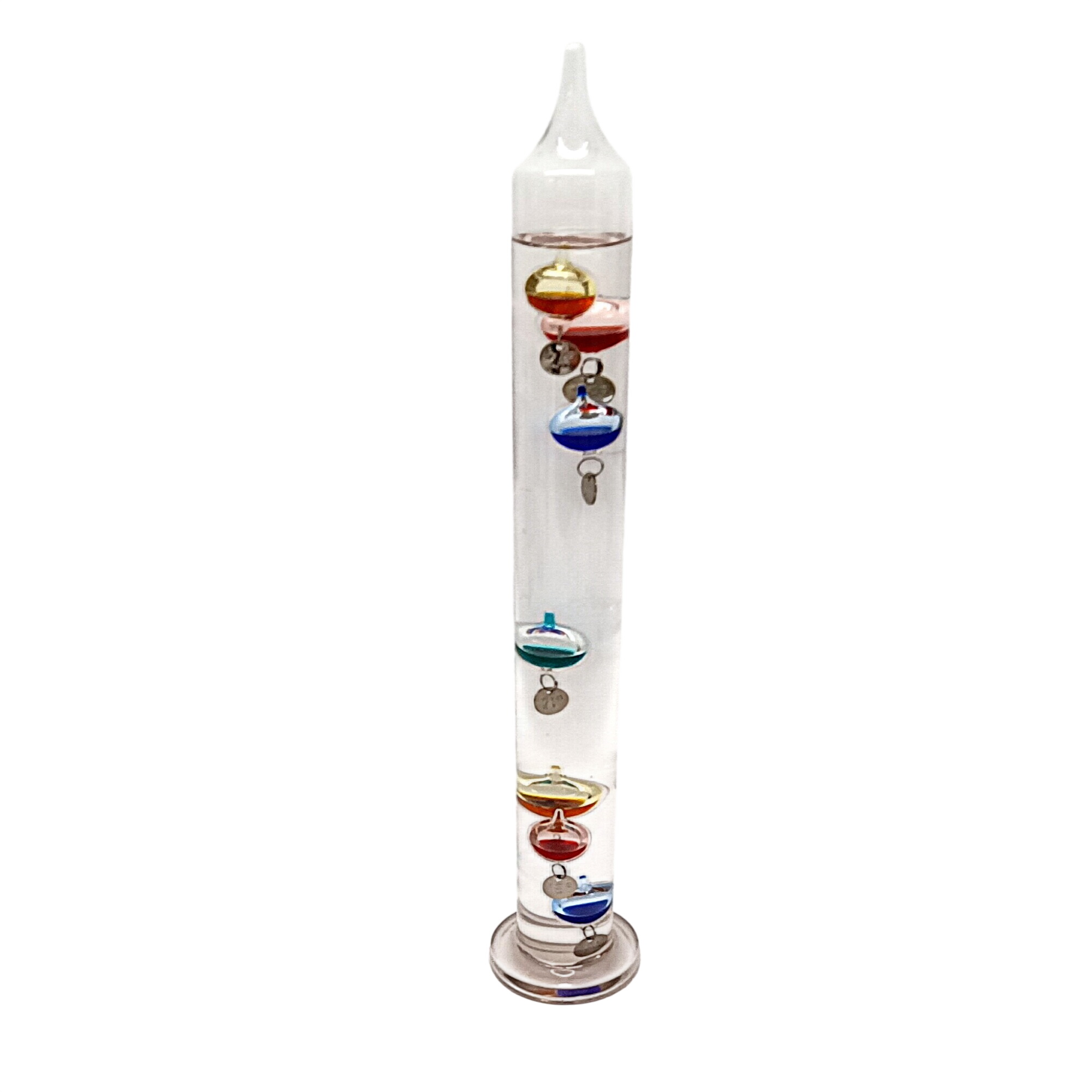 Thermomètre de Galilée en verre à flotteurs colorés, hauteur 32 cm - 19,00 € Thermomètre de Galilée en verre à flotteurs colorés, hauteur 32 cm reconditionné disponible sur Label Emmaüs
