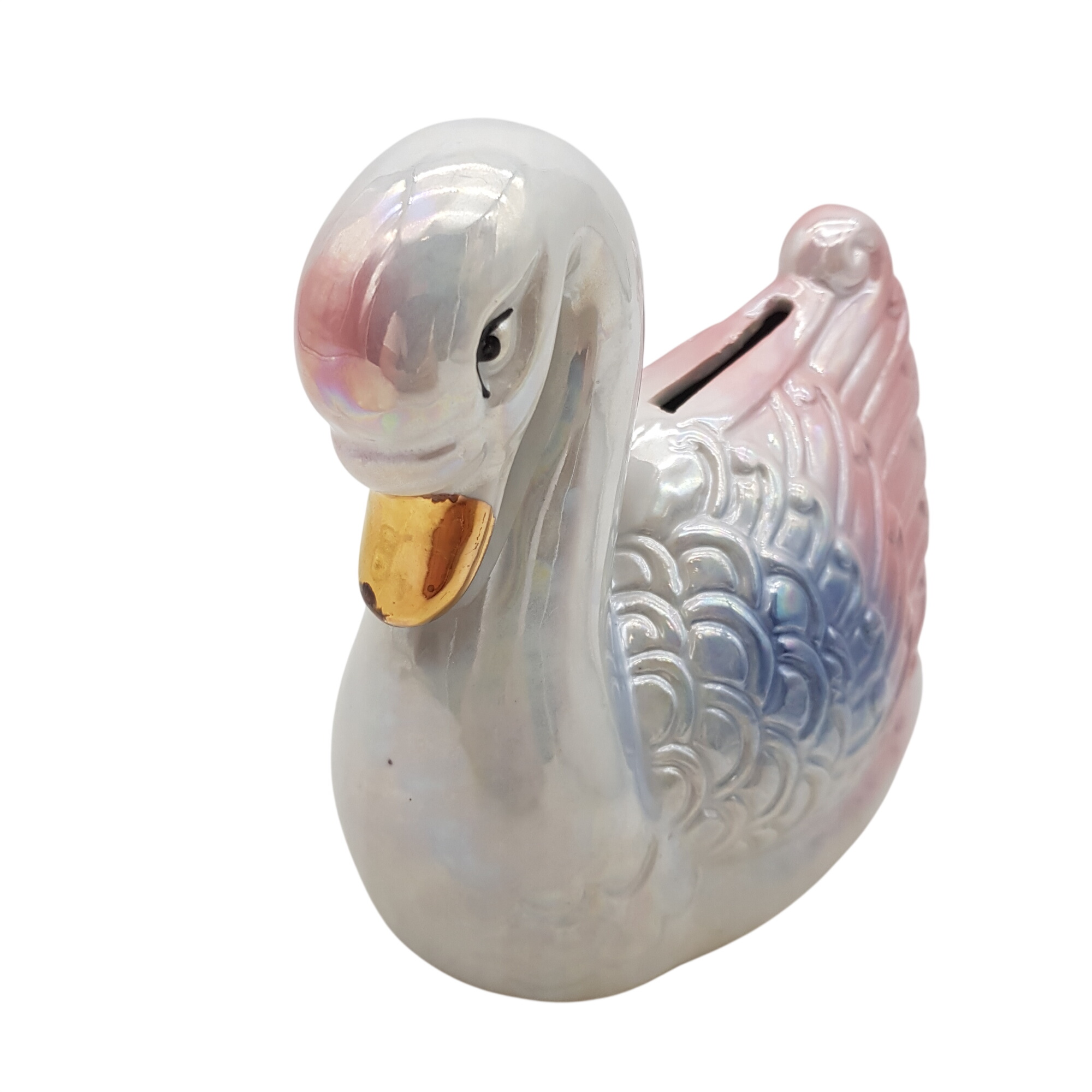 Acheter Tirelire en forme de Cygne en porcelaine nacré - 10,00 € Tirelire en forme de Cygne en porcelaine nacré reconditionné disponible sur Label Emmaüs