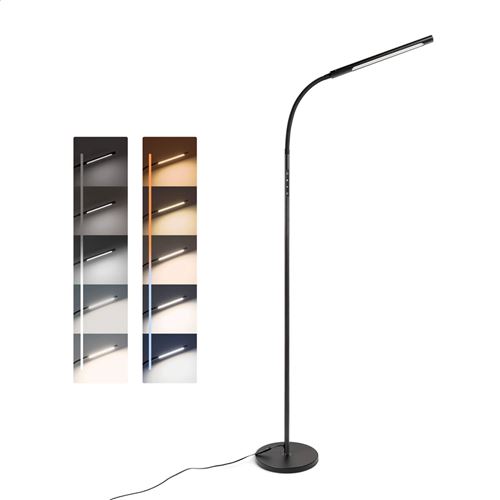 tomons LED Lampadaire Dimmable, Réglage Progressif de la Luminosité et de la Température de Couleur, Contrôle Tactile, 12W, avec Minuterie et Fonction Mémoire, Col Flexible, Noir État correct N/A reconditionné disponible sur Fnac