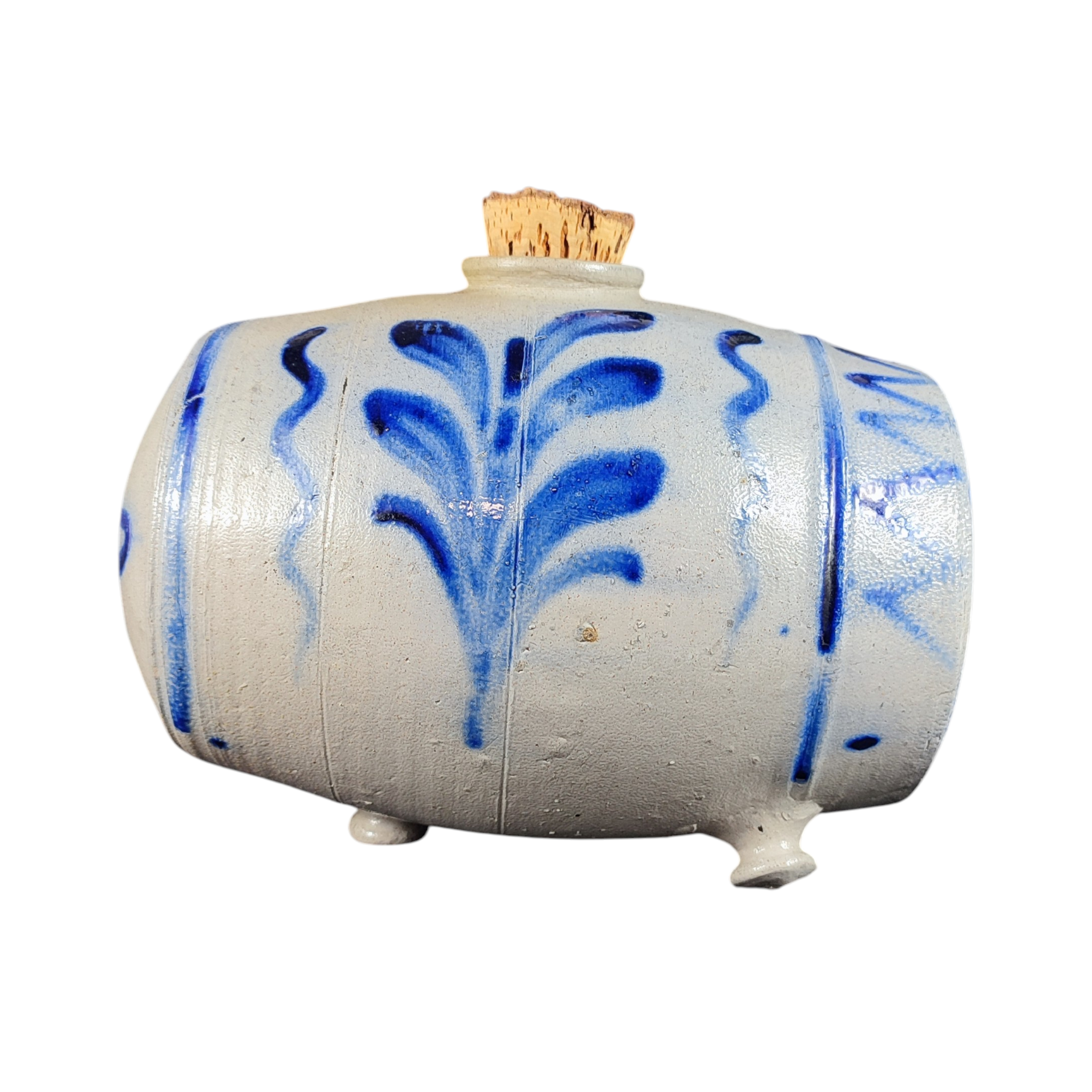 Voir photo 2 de Tonnelet à vinaigre en grès d'Alsace (Betschdorf) - gris et bleu Tonnelet à vinaigre en grès d'Alsace (Betschdorf) - gris et bleu État correct reconditionné photo 2