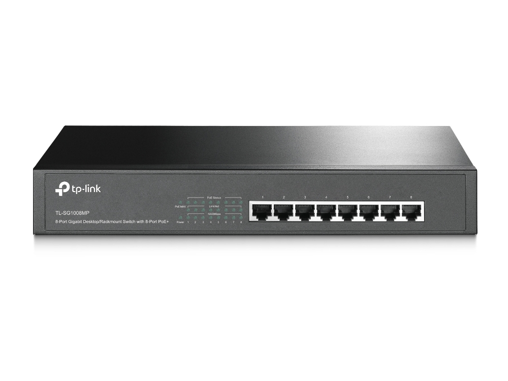 TP-Link TL-SG1008MP Non-géré Gigabit Ethernet (10/100/1000) Connexion Ethernet, supportant l'alimentation via ce port (PoE) 1U Noir - Excellent état Parfait état TP-Link reconditionné disponible sur Pixmania