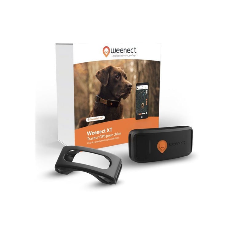 Tracker GPS pour chien Weenect XT — Autonomie 3 semaines, Étanche, Lampe LED — Noir/Orange - Excellent état Parfait état Weenect reconditionné disponible sur Pixmania