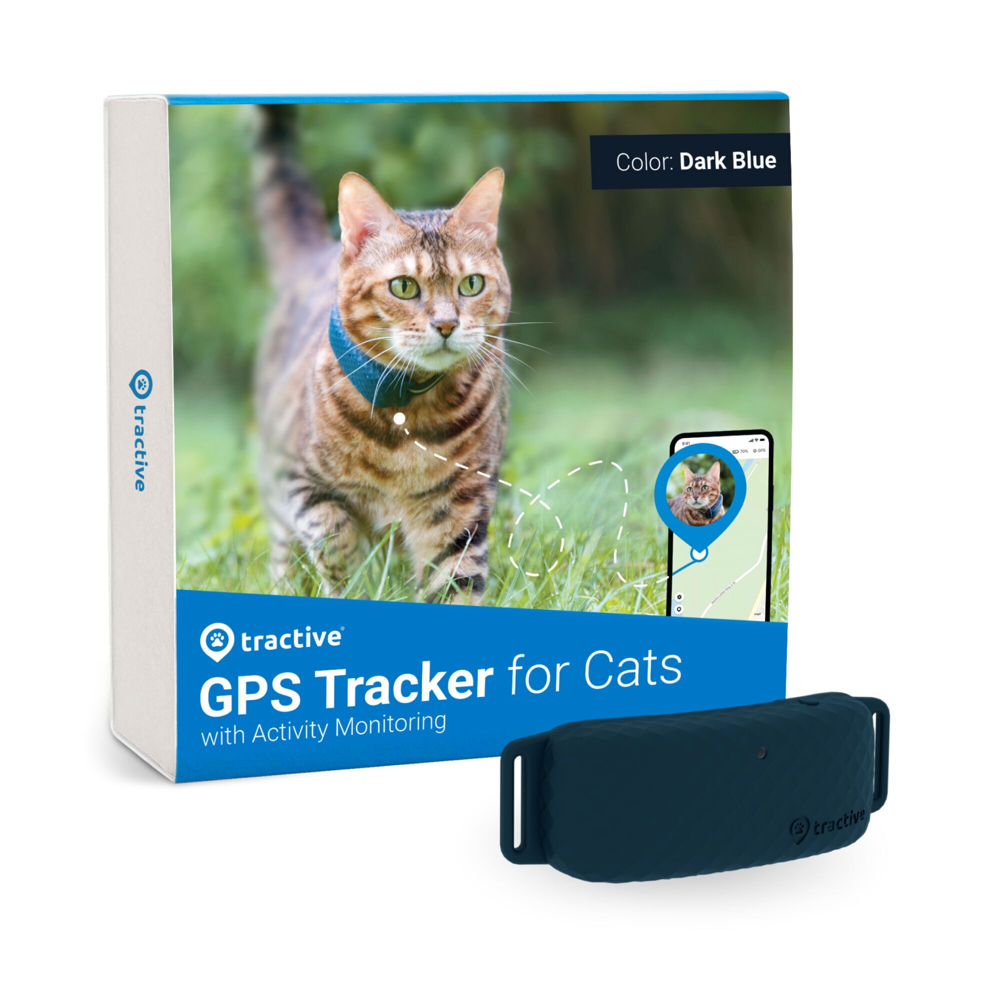 Tractive GPS CAT 4 - Traceur GPS pour chats avec suivi d'activité ABONNEMENT EXCLU TRAMINDB Bleu Nuit Très bon état Tractive reconditionné disponible sur Refurbed | Dero
