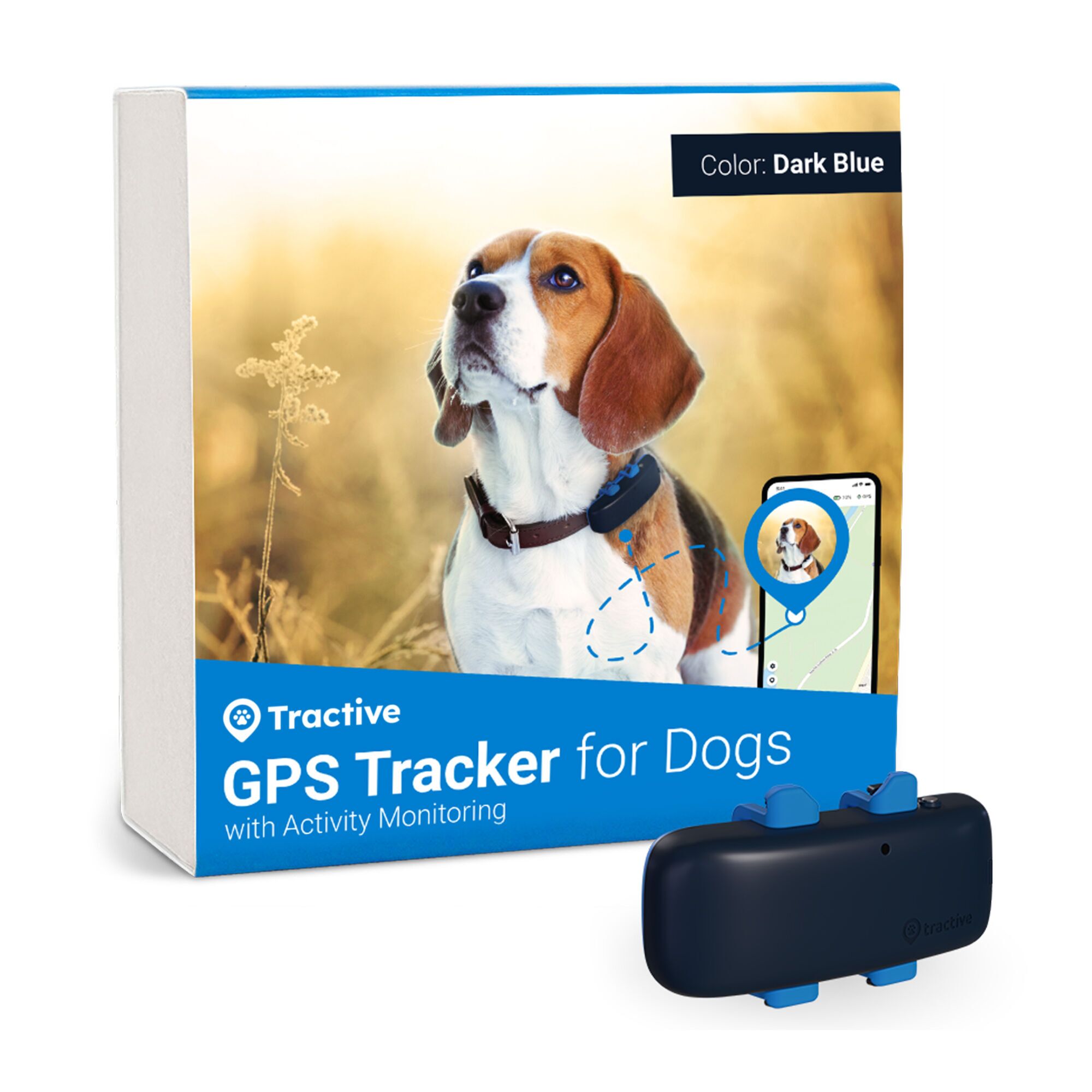 Tractive GPS DOG 4 - Traceur GPS pour chiens avec suivi d'activité ABONNEMENT EXCL. TRNJADB Bleu Nuit Très bon état Tractive reconditionné disponible sur Refurbed | Dero