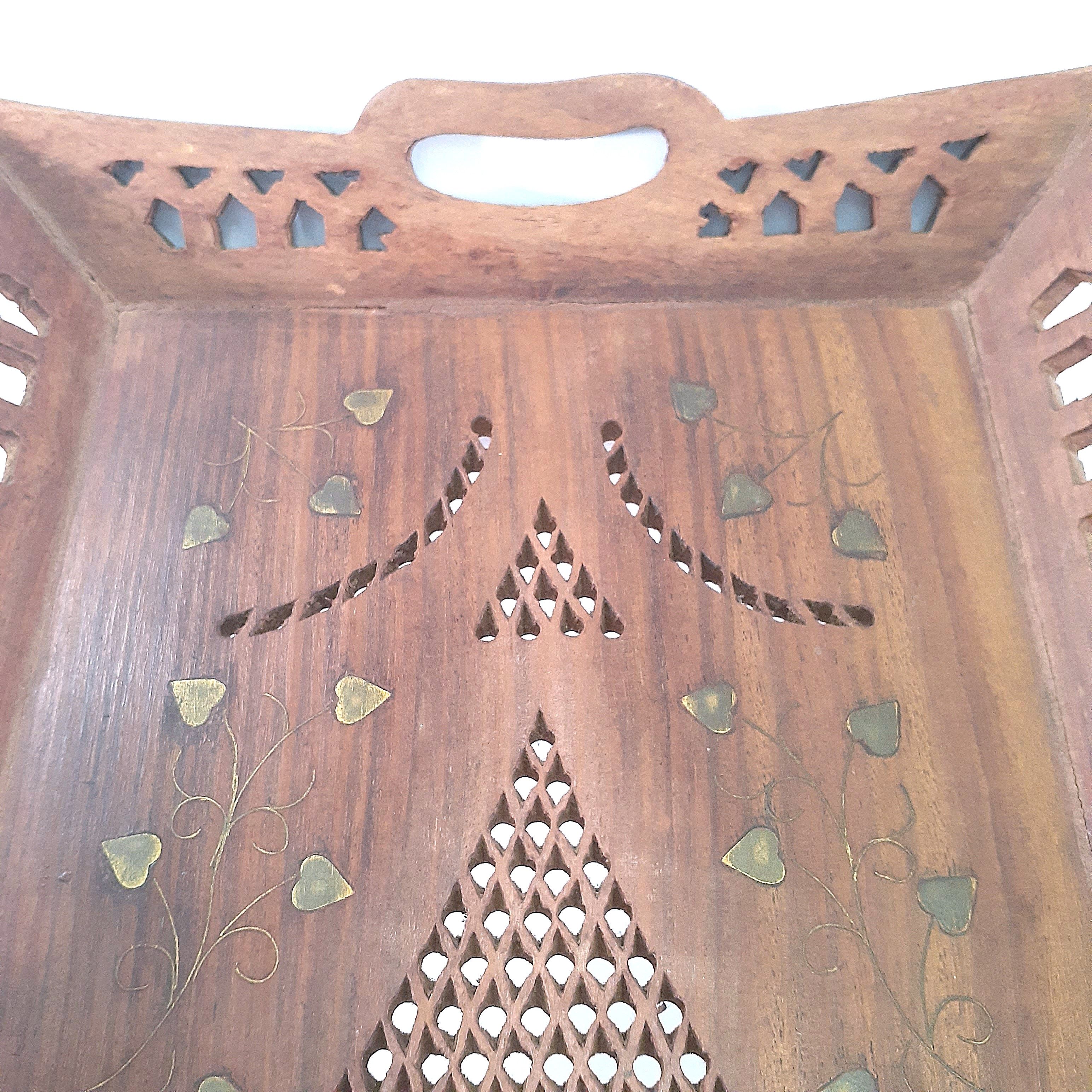 Voir photo 4 de Très joli plateau en bois et marqueterie - Style oriental Très joli plateau en bois et marqueterie - Style oriental reconditionné photo 4