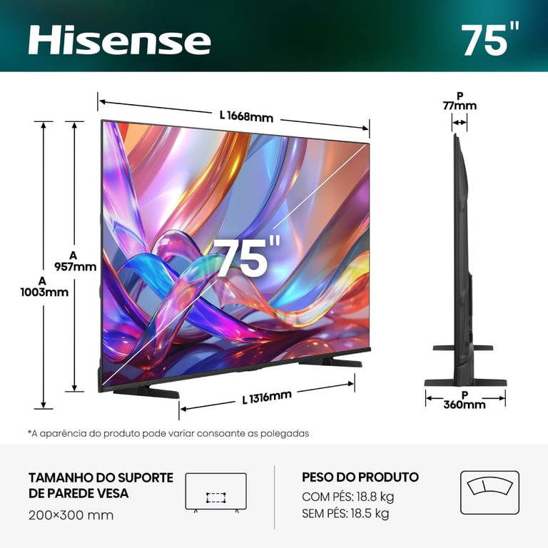 TV Hisense 75E7S 75 pouces 4K QLED Smart TV VIDAA Wi-Fi 144 Hz HDR10/HLG Dolby Vision Dolby Atmos noir - Bon état Bon état Hisense reconditionné photo 2 | Dero