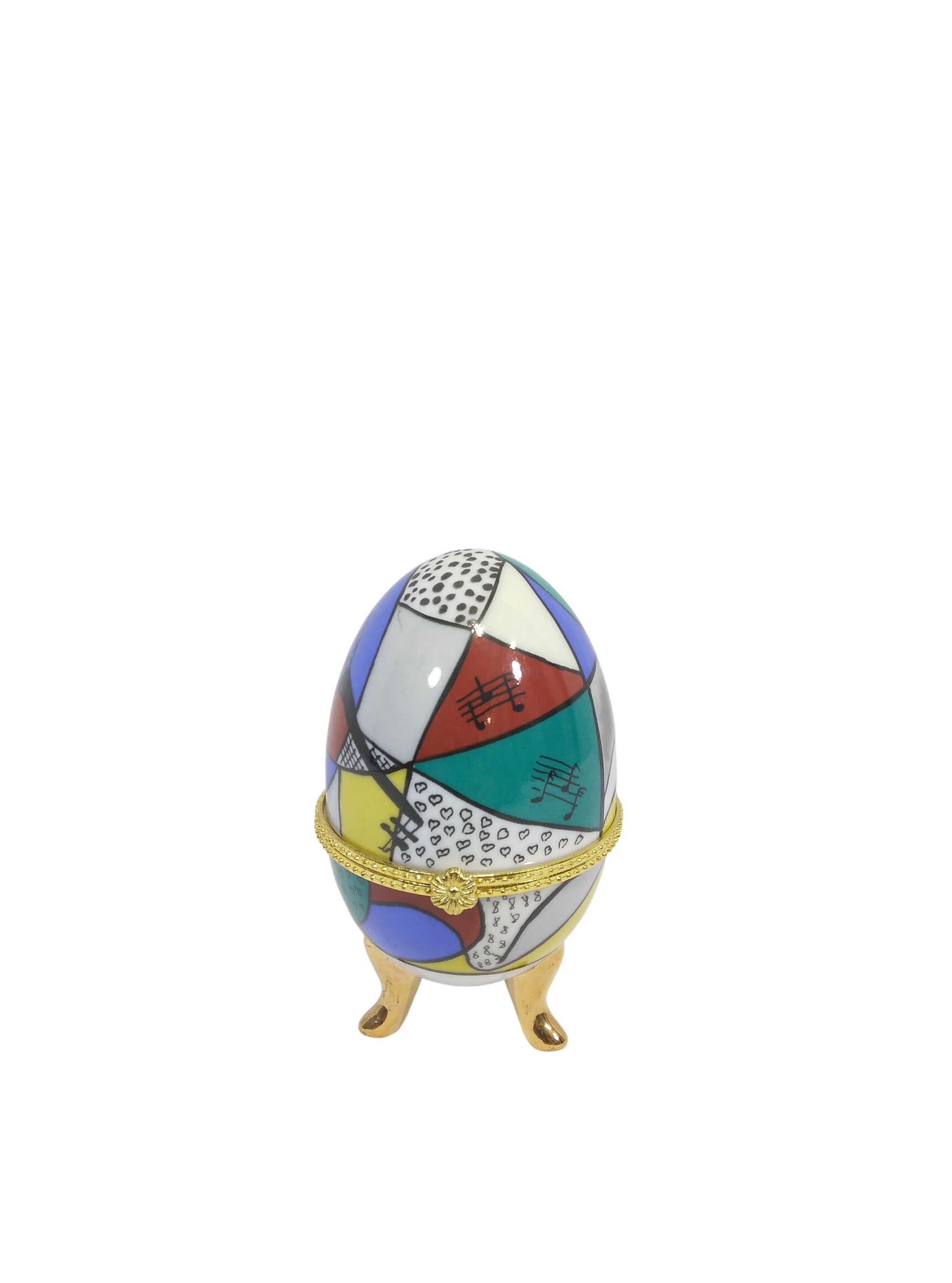 Œuf décoratif, en porcelaine, inspiration Mondrian Très bon état - 15,00 € Œuf décoratif, en porcelaine, inspiration Mondrian Très bon état reconditionné disponible sur Label Emmaüs