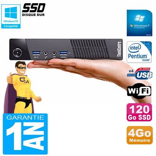 Ultra mini pc lenovo m73 usff tiny g3250t 4go disque 120go ssd wifi w7 État correct Lenovo reconditionné disponible sur Fnac