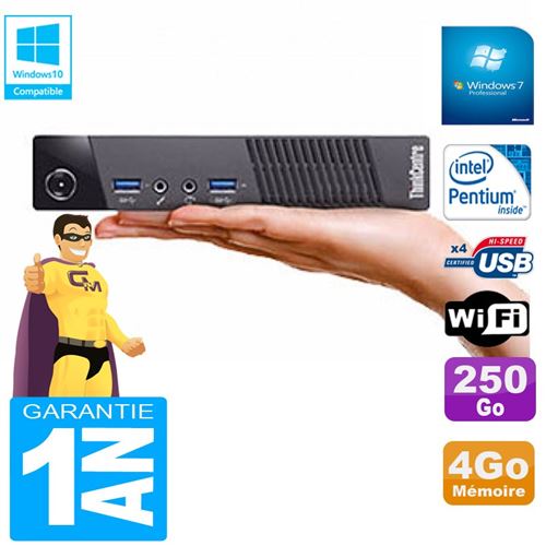 Ultra mini pc lenovo m73 usff tiny g3250t 4go disque 250go wifi w7 État correct Lenovo reconditionné disponible sur Fnac