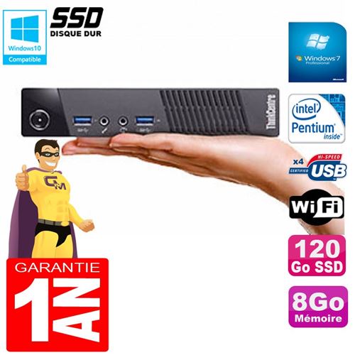 Ultra mini pc lenovo m73 usff tiny g3250t 8go disque 120go ssd wifi w7 État correct Lenovo reconditionné disponible sur Fnac