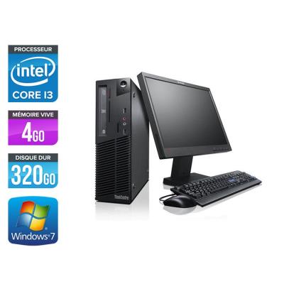 Unité centrale Lenovo ThinkCentre M81 SFF + Ecran 17'' - Noir - Intel Core i3-2100 / 3.10 GHz - RAM 4 Go - HDD 320 Go - DVDRW - Gigabit Ethernet - Windows 7 Professionnel État correct Lenovo reconditionné disponible sur Fnac