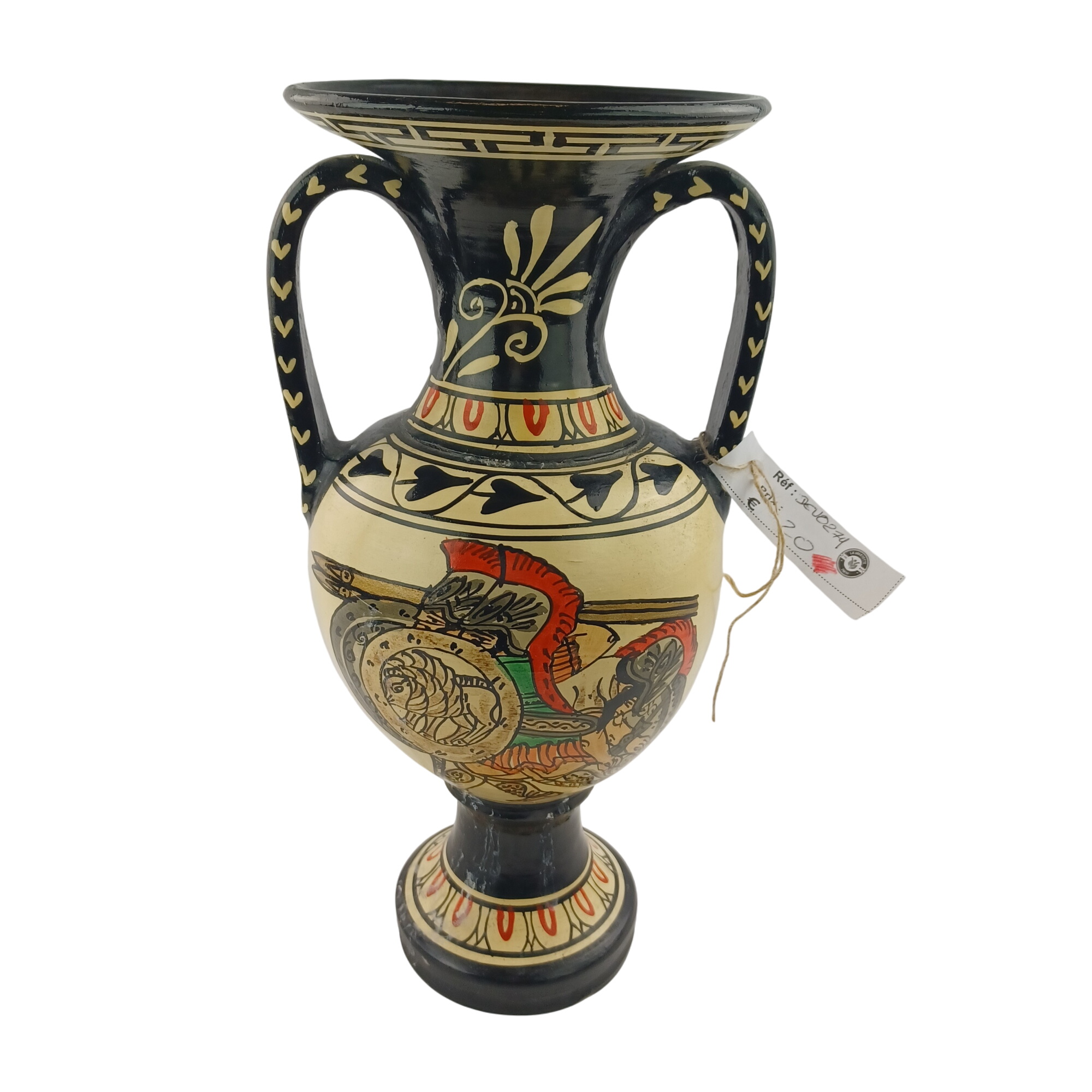 Vase amphore grecque décorée à la main de 28cm Très bon état - 10,00 € Vase amphore grecque décorée à la main de 28cm Très bon état reconditionné disponible sur Label Emmaüs