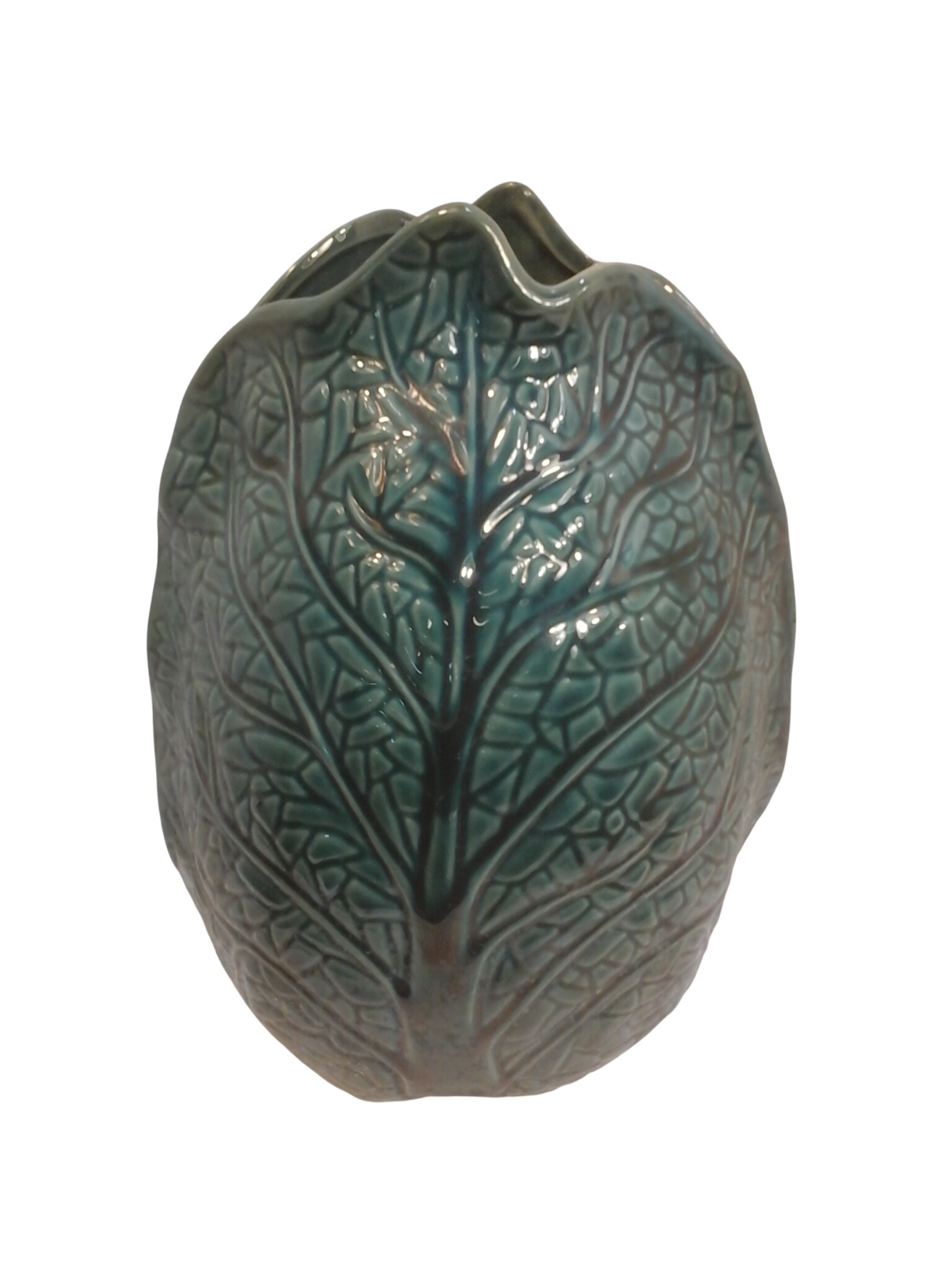 Vase décoratif en céramique verte motif feuilles. Très bon état - 10,00 € Vase décoratif en céramique verte motif feuilles. Très bon état reconditionné disponible sur Label Emmaüs