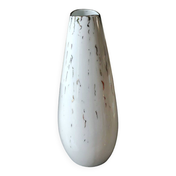 Vase Design Signé Hérold Porzellan Bavaria. En porcelaine fine blanche/Décor filaments argentés. Haut 22 cm Bon état reconditionné disponible sur Selency