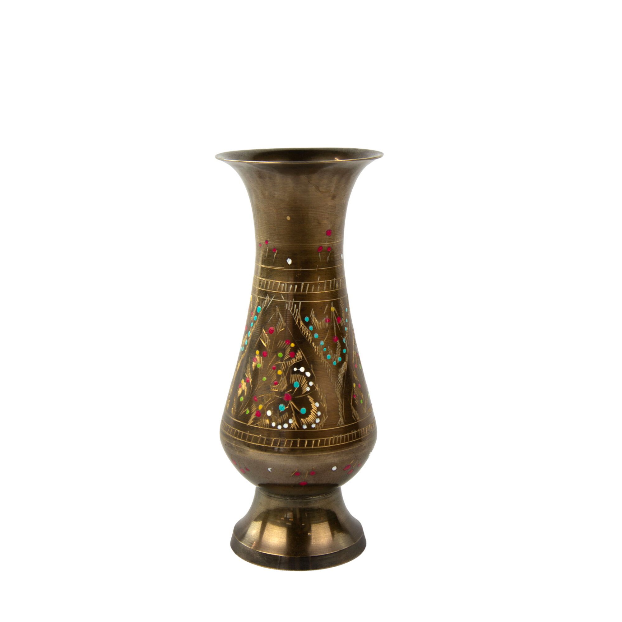 Acheter Vase en cuivre à motif fleural bleu rose jaune vert et blanc de 18cm Bon état - 10,00 € Vase en cuivre à motif fleural bleu rose jaune vert et blanc de 18cm Bon état reconditionné disponible sur Label Emmaüs