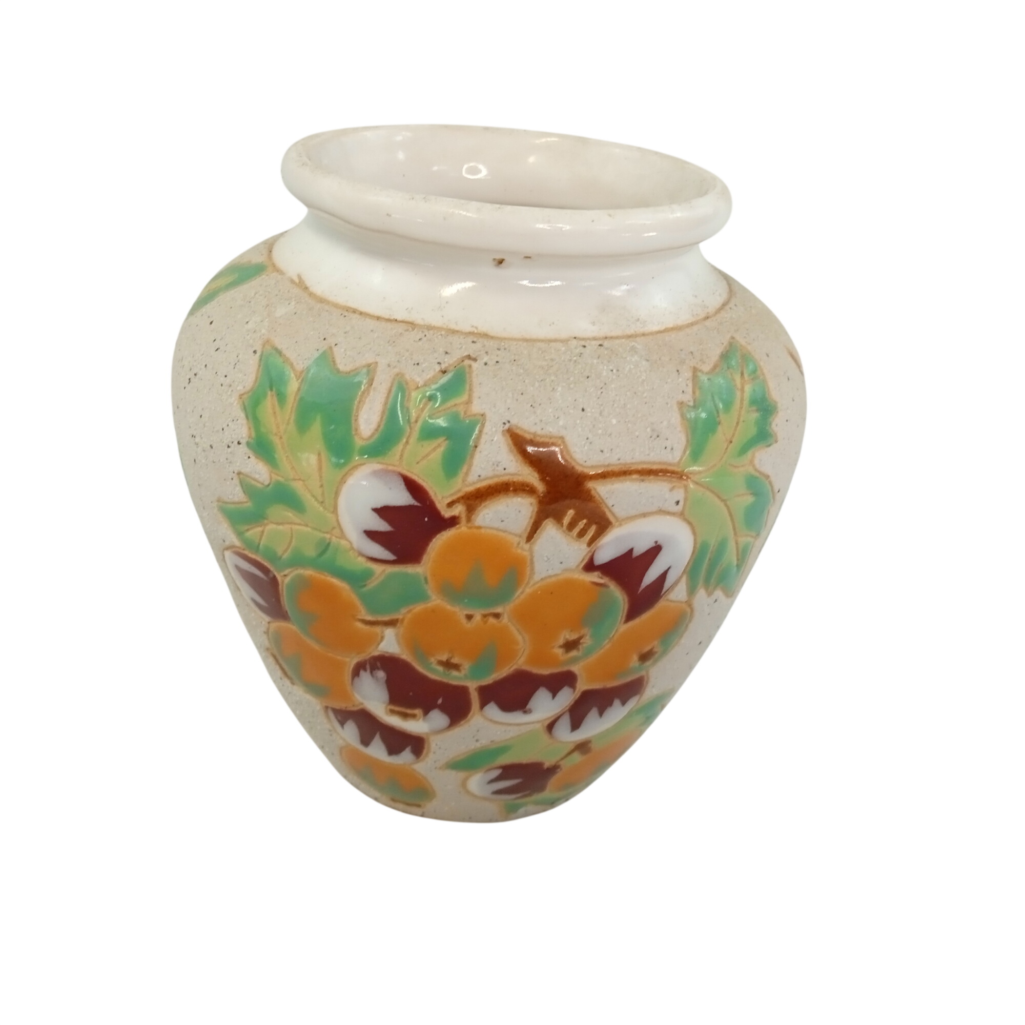Vase en terre cuite émaillé à décor de fruits multicolore signée Très bon état - 17,60 € Vase en terre cuite émaillé à décor de fruits multicolore signée Très bon état reconditionné disponible sur Label Emmaüs
