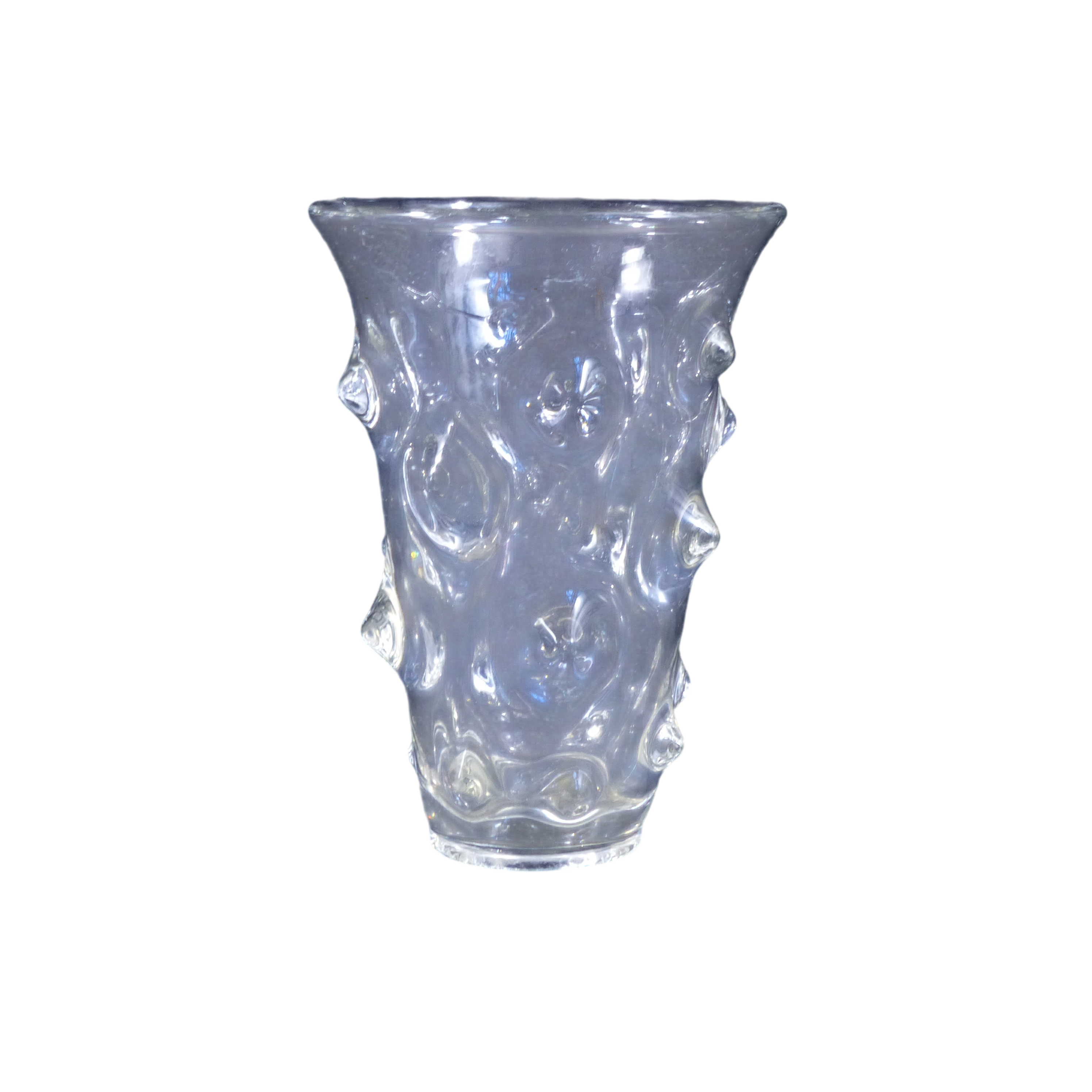Vase en verre moulé pressé / Art abstrait - Années 70 Bon état - 17,50 € Vase en verre moulé pressé / Art abstrait - Années 70 Bon état reconditionné disponible sur Label Emmaüs