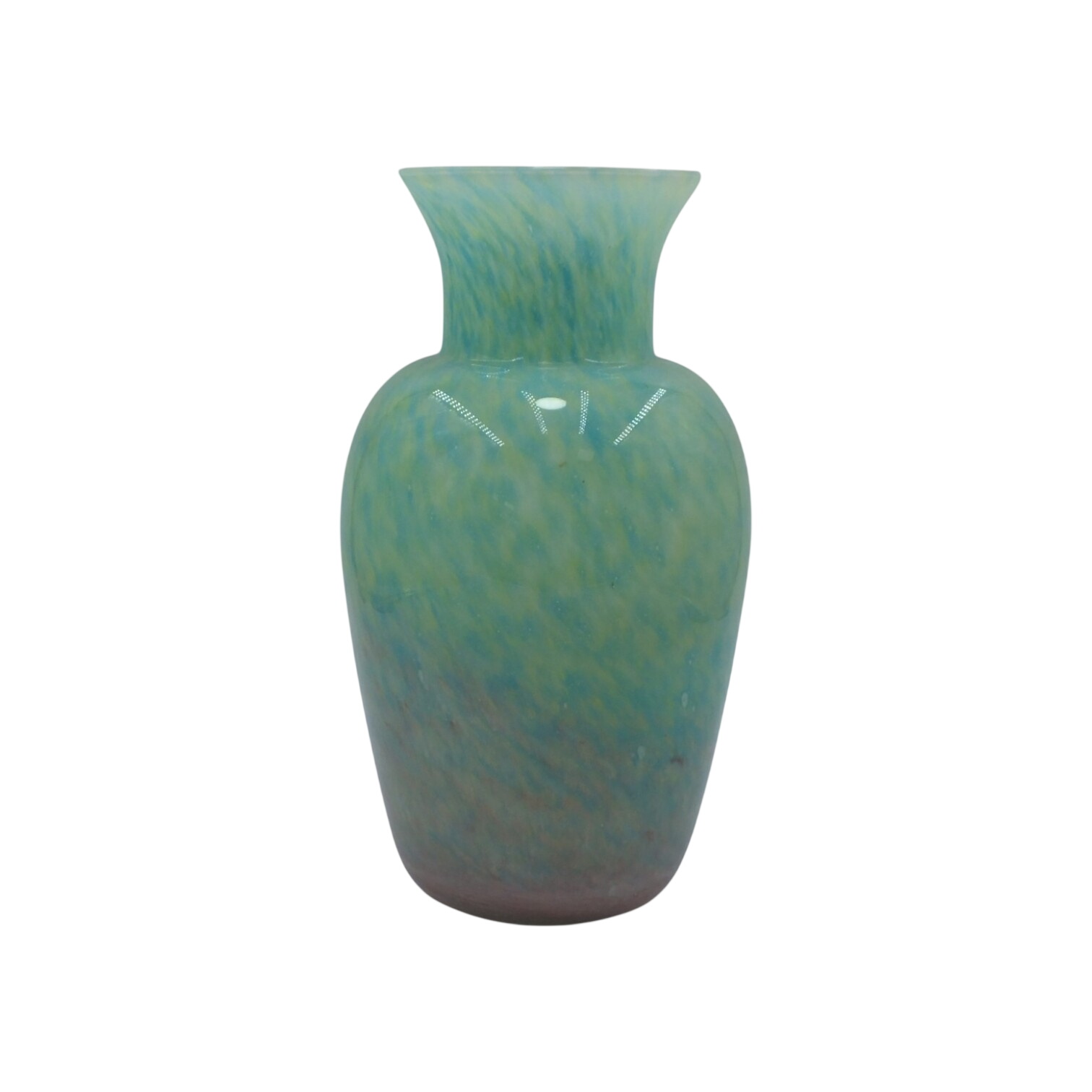 Vase en verre soufflé — marbré bleu‑vert Parfait état - 20,00 € Vase en verre soufflé — marbré bleu‑vert Parfait état reconditionné disponible sur Label Emmaüs