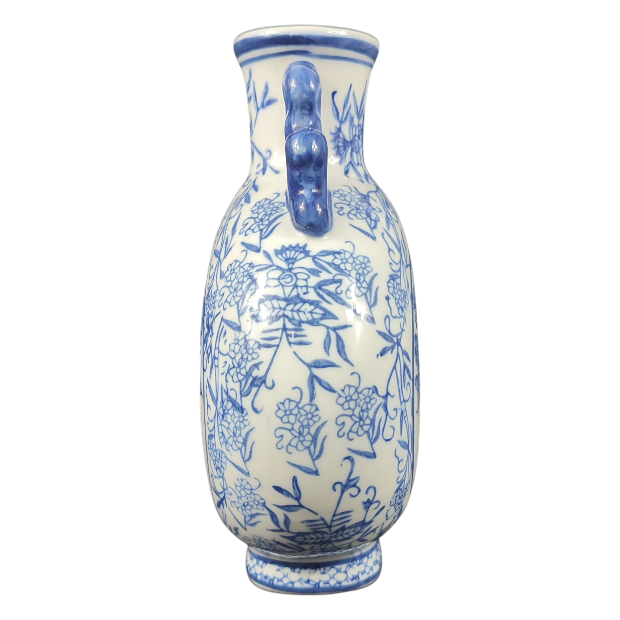 Voir photo 2 de Vase gourde bleu chinois - Décor floral avec oiseaux Vase gourde bleu chinois - Décor floral avec oiseaux Bon état reconditionné photo 2