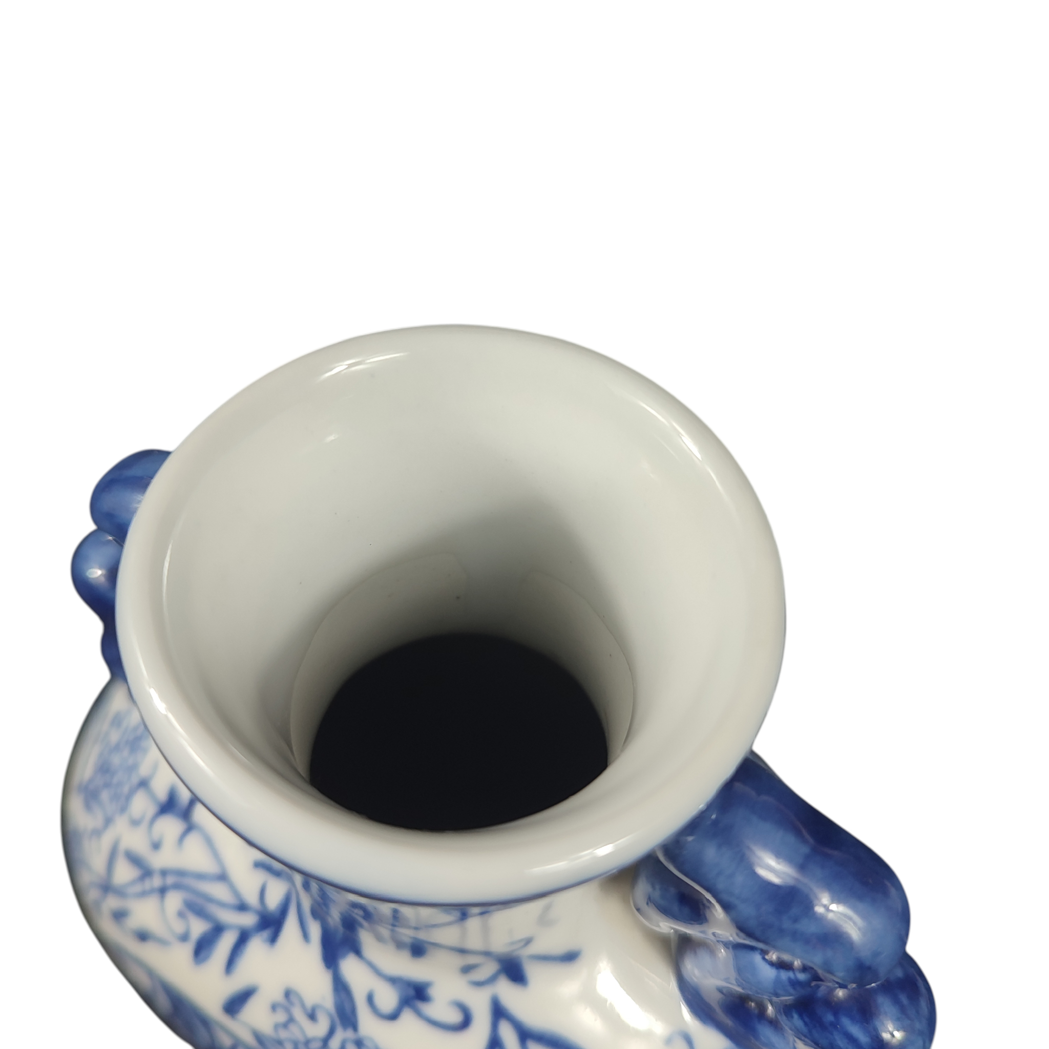Voir photo 6 de Vase gourde bleu chinois - Décor floral avec oiseaux Vase gourde bleu chinois - Décor floral avec oiseaux Bon état reconditionné photo 6