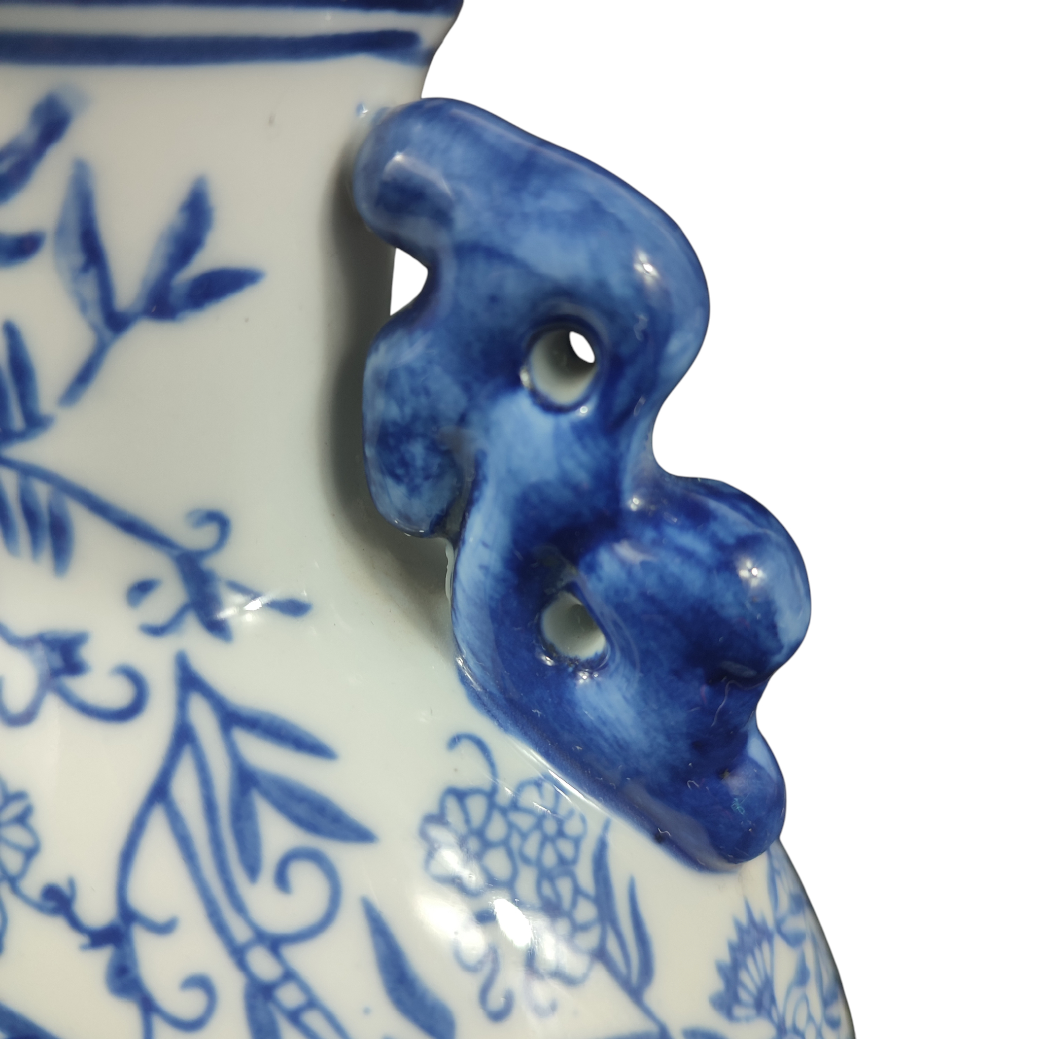Voir photo 7 de Vase gourde bleu chinois - Décor floral avec oiseaux Vase gourde bleu chinois - Décor floral avec oiseaux Bon état reconditionné photo 7