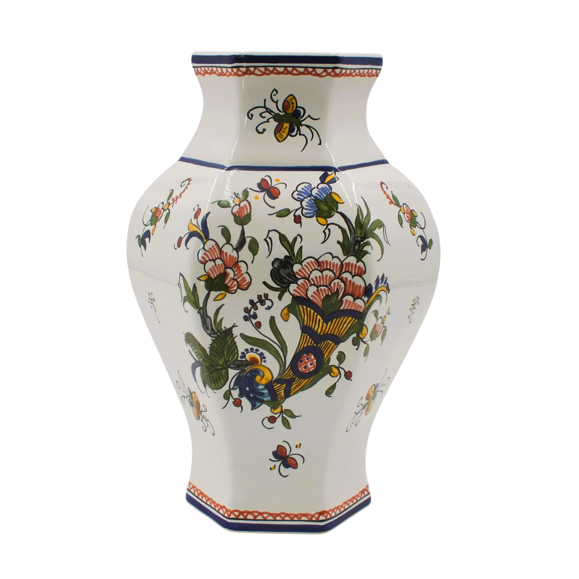 Vase hexagonal motifs Vieux Rouen corne d'abondance Parfait état - 25,00 € Vase hexagonal motifs Vieux Rouen corne d'abondance Parfait état reconditionné disponible sur Label Emmaüs
