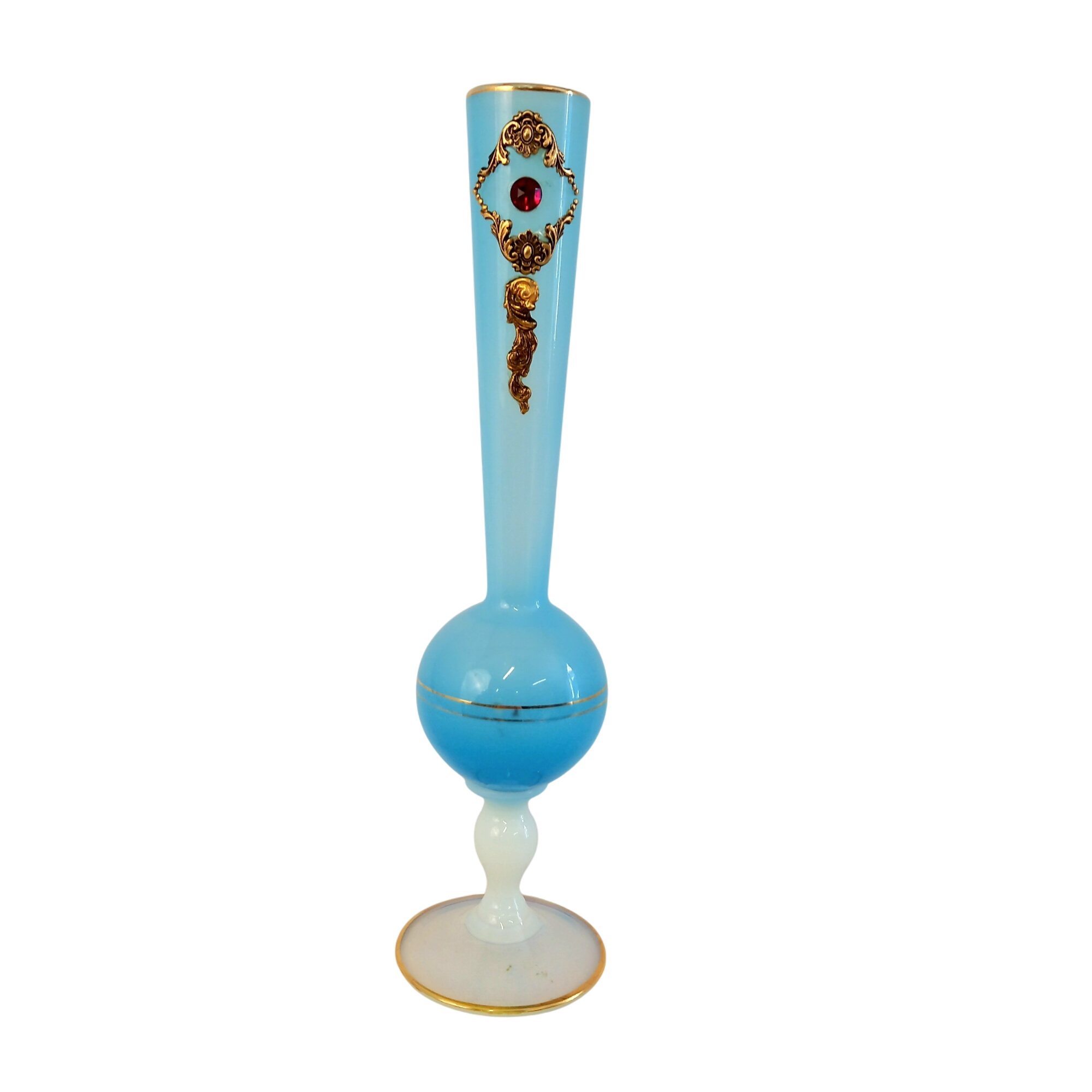 Vase soliflore en opaline, blanc et bleu Bon état - 13,60 € Vase soliflore en opaline, blanc et bleu Bon état reconditionné disponible sur Label Emmaüs