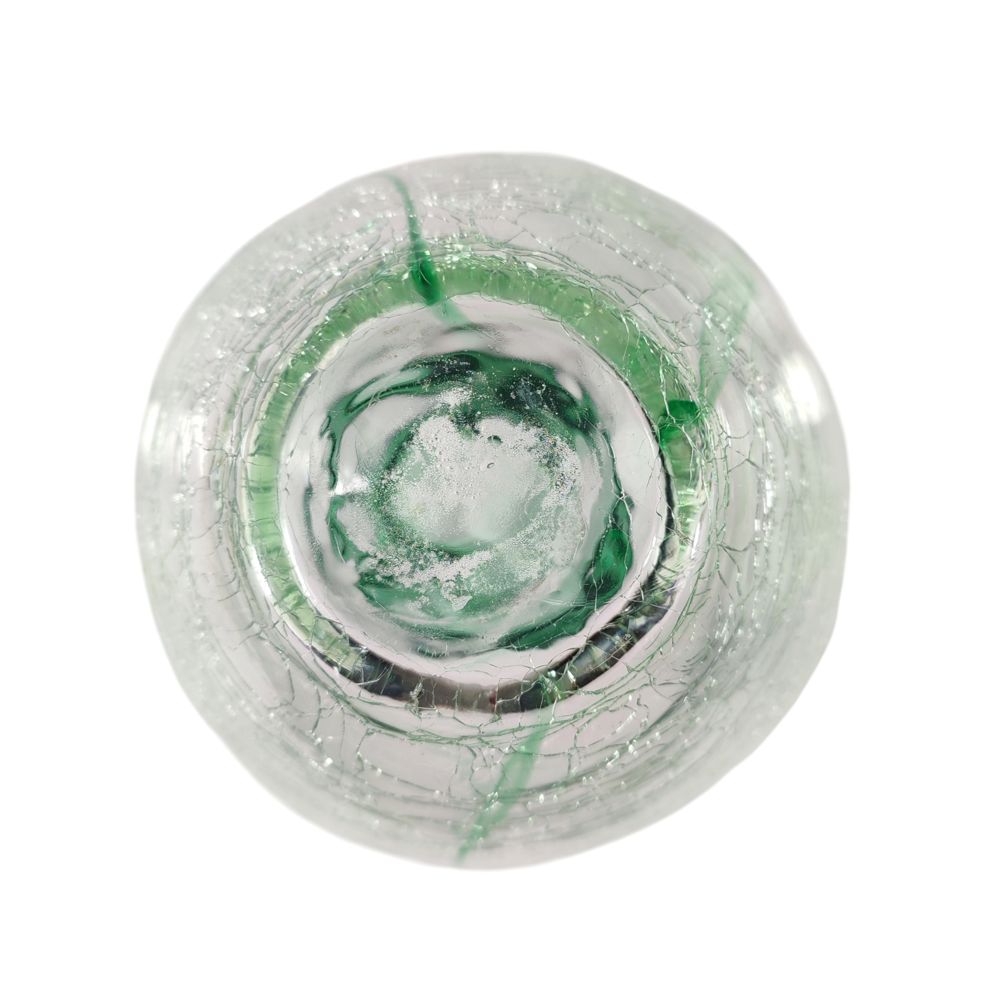 Voir photo 3 de Vase vert en verre soufflé et partiellement craquelé Vase vert en verre soufflé et partiellement craquelé Bon état reconditionné photo 3