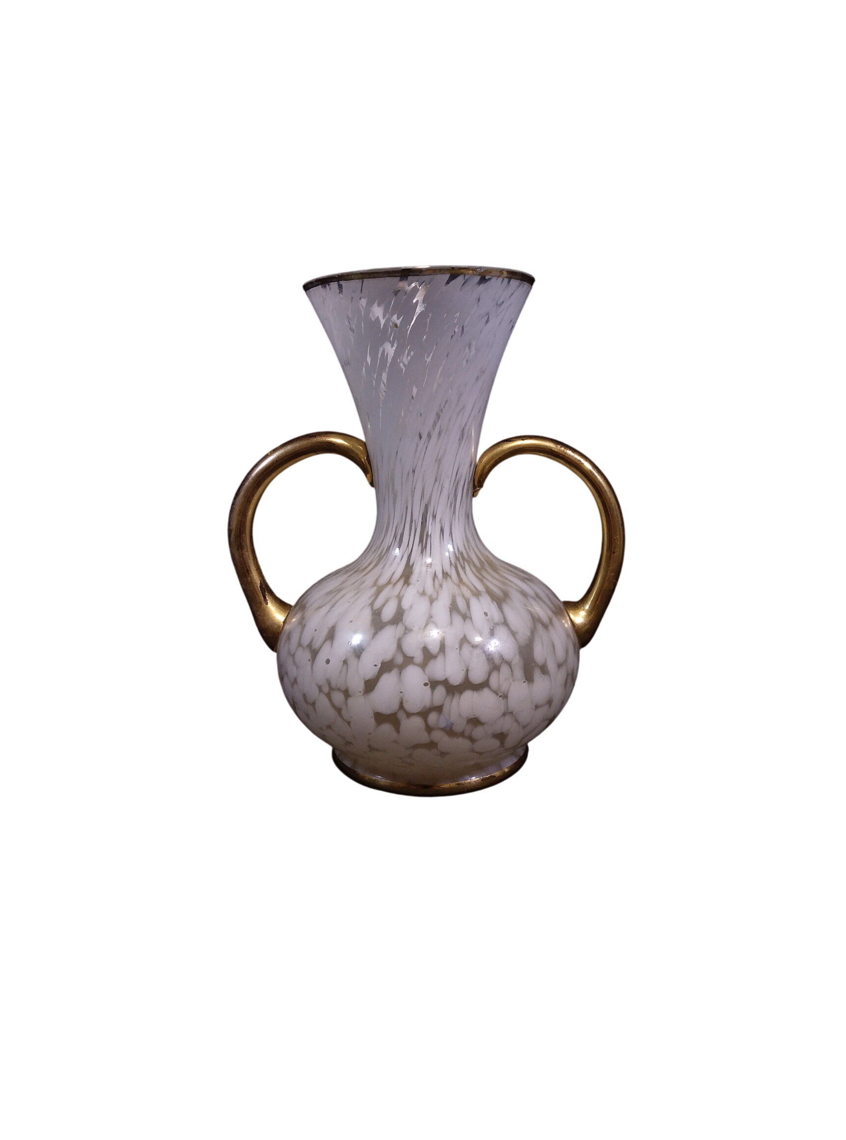 Acheter Vase Vintage blanc moucheté avec anses dorées Bon état - 10,00 € Vase Vintage blanc moucheté avec anses dorées Bon état reconditionné disponible sur Label Emmaüs