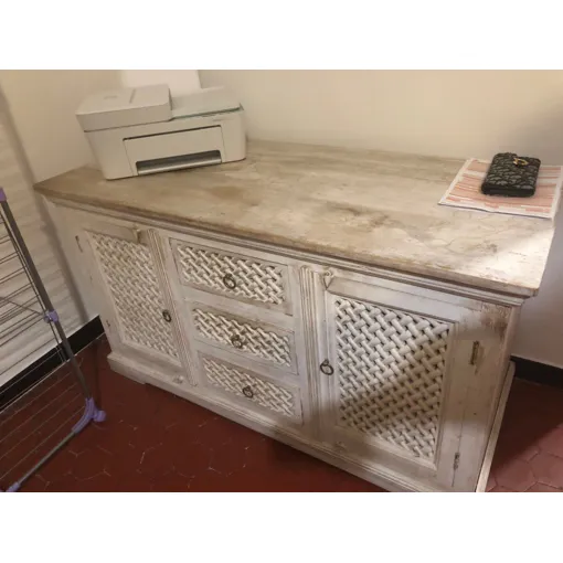 Vend buffet fabriqué en Indonésie patiné blanc occasion reconditionné disponible sur Rakuten