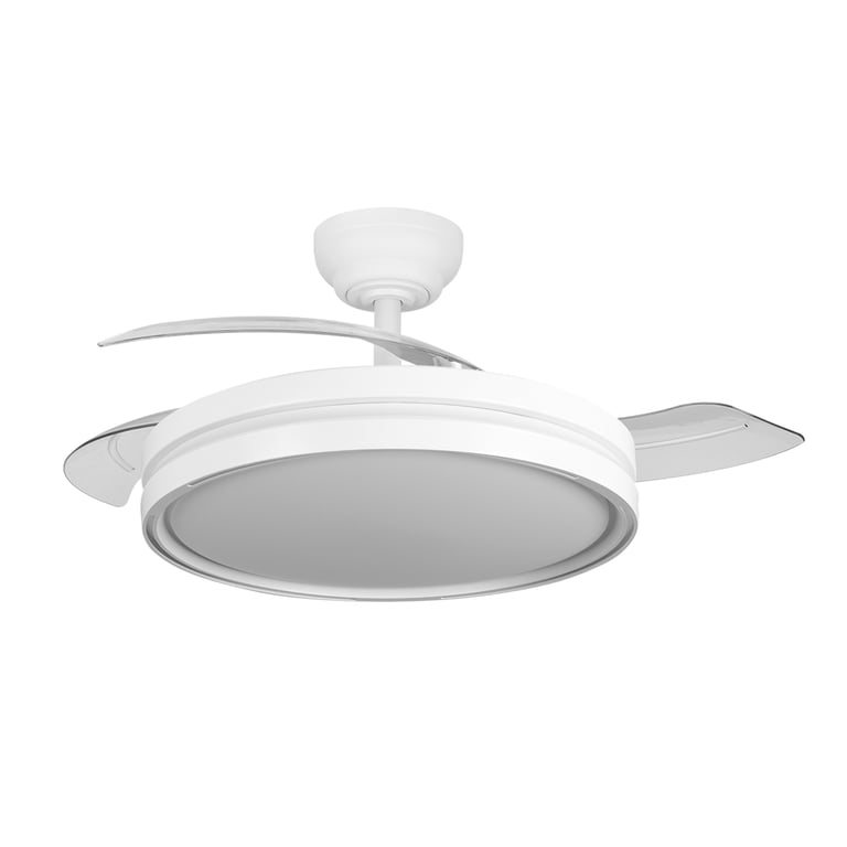 Ventilateur de plafond avec lumière LED Yatek Mia, moteur DC silencieux, pales rétractables invisibles, 6 vitesses, télécommande, mode été/hiver, blanc - Bon état Bon état reconditionné disponible sur Pixmania