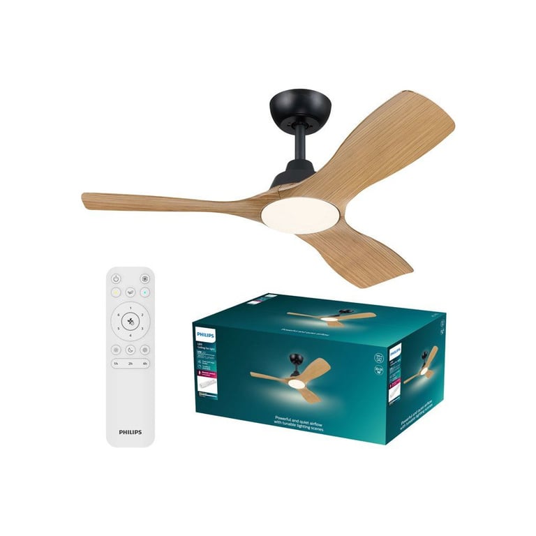 Ventilateur de plafond Philips Olas 30 avec LED intégrée 106 cm Noir et télécommande RF - Excellent état Parfait état Philips reconditionné disponible sur Pixmania