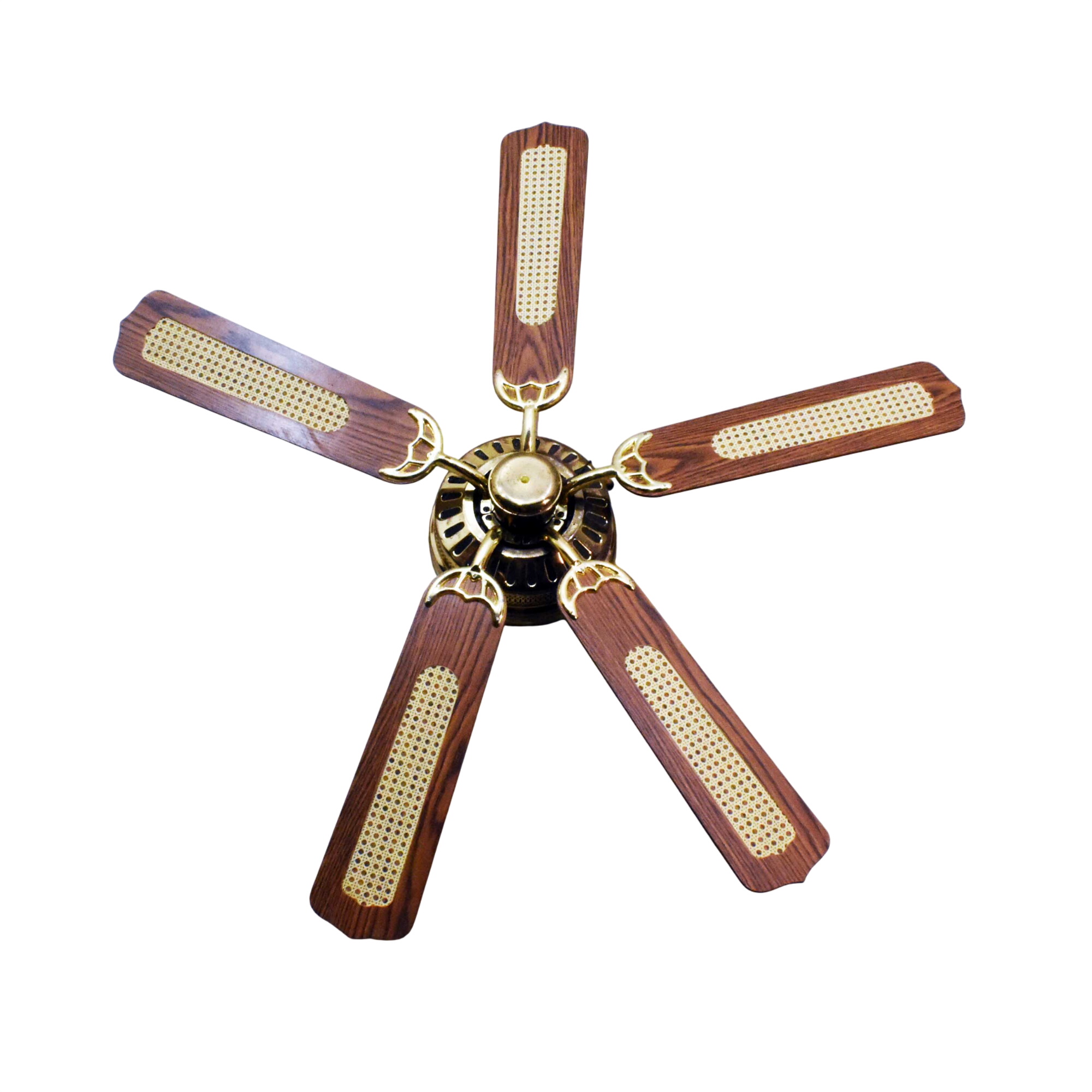 Ventilateur de Plafond - Style Colonial - Métal Doré Rotin Canné & Contreplaqué Bon état reconditionné disponible sur Label Emmaüs