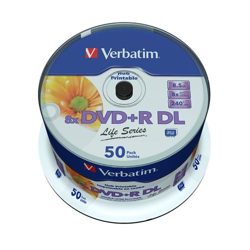Verbatim Life Series - 50 x DVD+R DL - 8.5 Go (240 minutes) 8x - surface imprimable - spindle État correct Verbatim reconditionné disponible sur Fnac