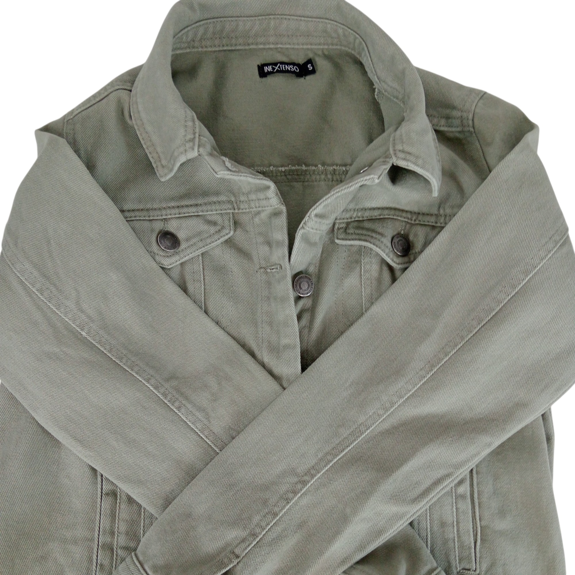 Voir photo 3 de Veste en jean - femme - marque InExtenso - manches longues - couleur vert kaki - taille S (36) Veste en jean - femme - marque InExtenso - manches longues - couleur vert kaki - taille S (36) Très bon état reconditionné photo 3