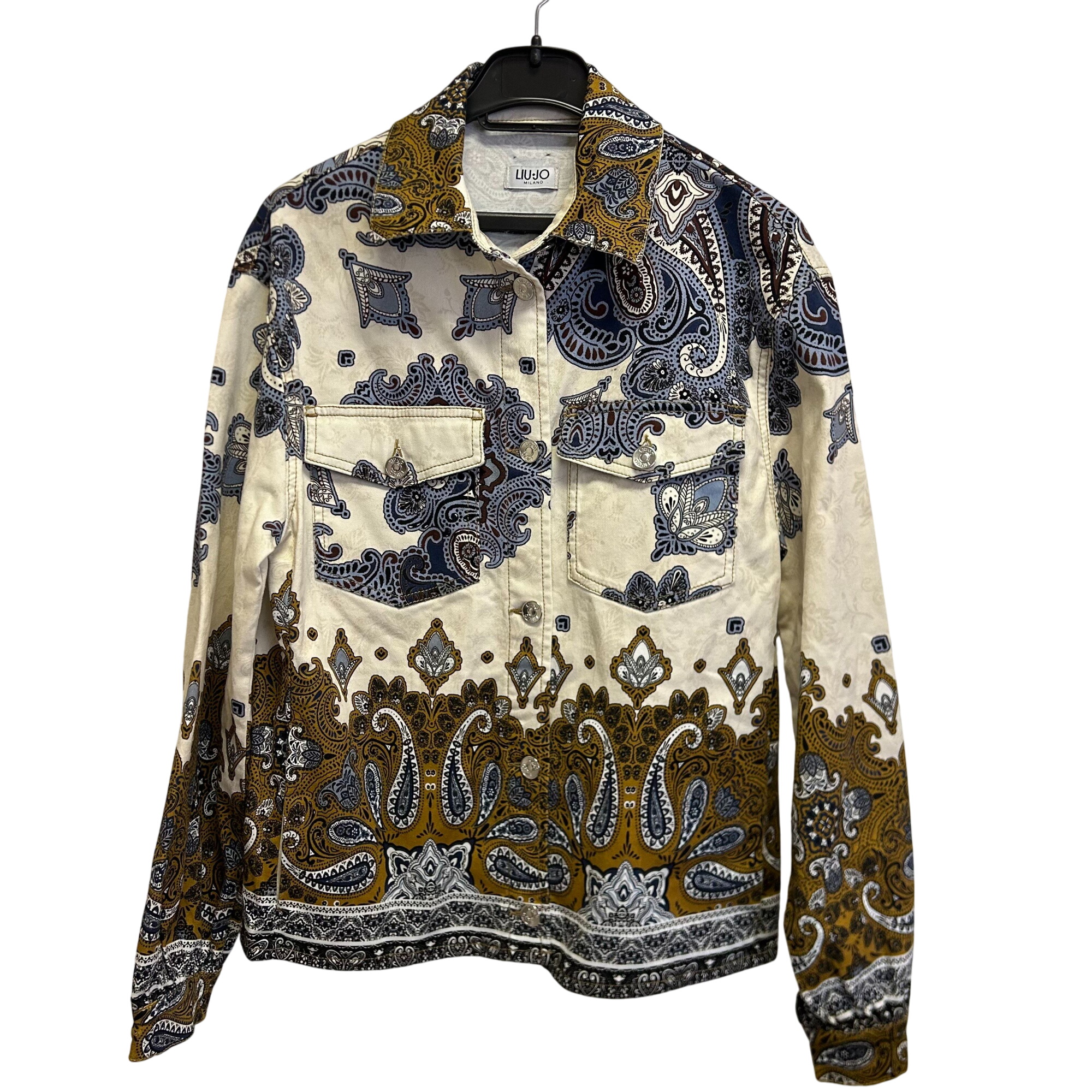 Veste Liu:jo à motifs blanc/bleu/marron, T34 Très bon état - 20,00 € Veste Liu:jo à motifs blanc/bleu/marron, T34 Très bon état reconditionné disponible sur Label Emmaüs
