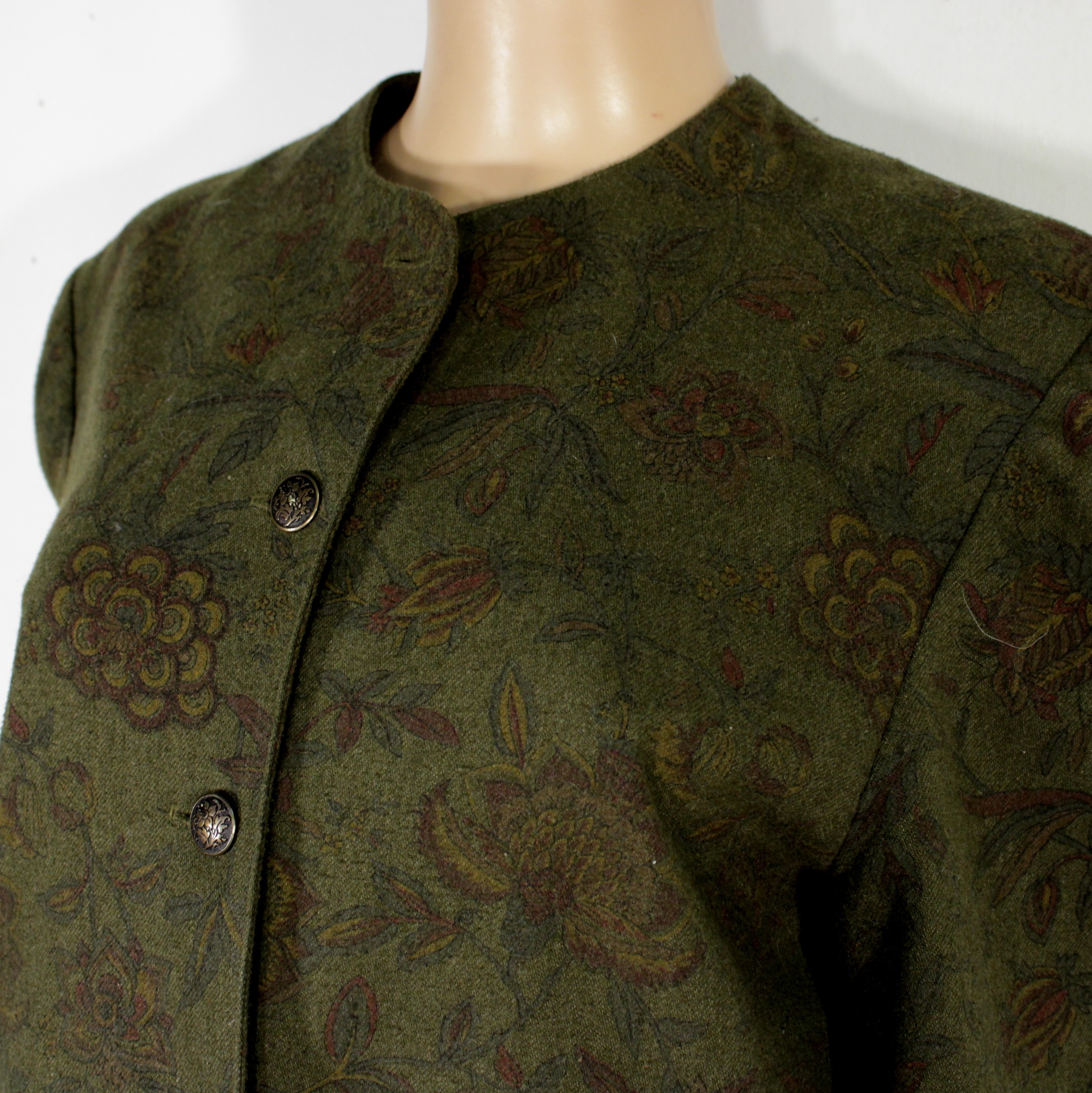 Voir photo 2 de Veste Vintage Kaki à Fleurs PROMOD Taille Estimée M Veste Vintage Kaki à Fleurs PROMOD Taille Estimée M État correct reconditionné photo 2