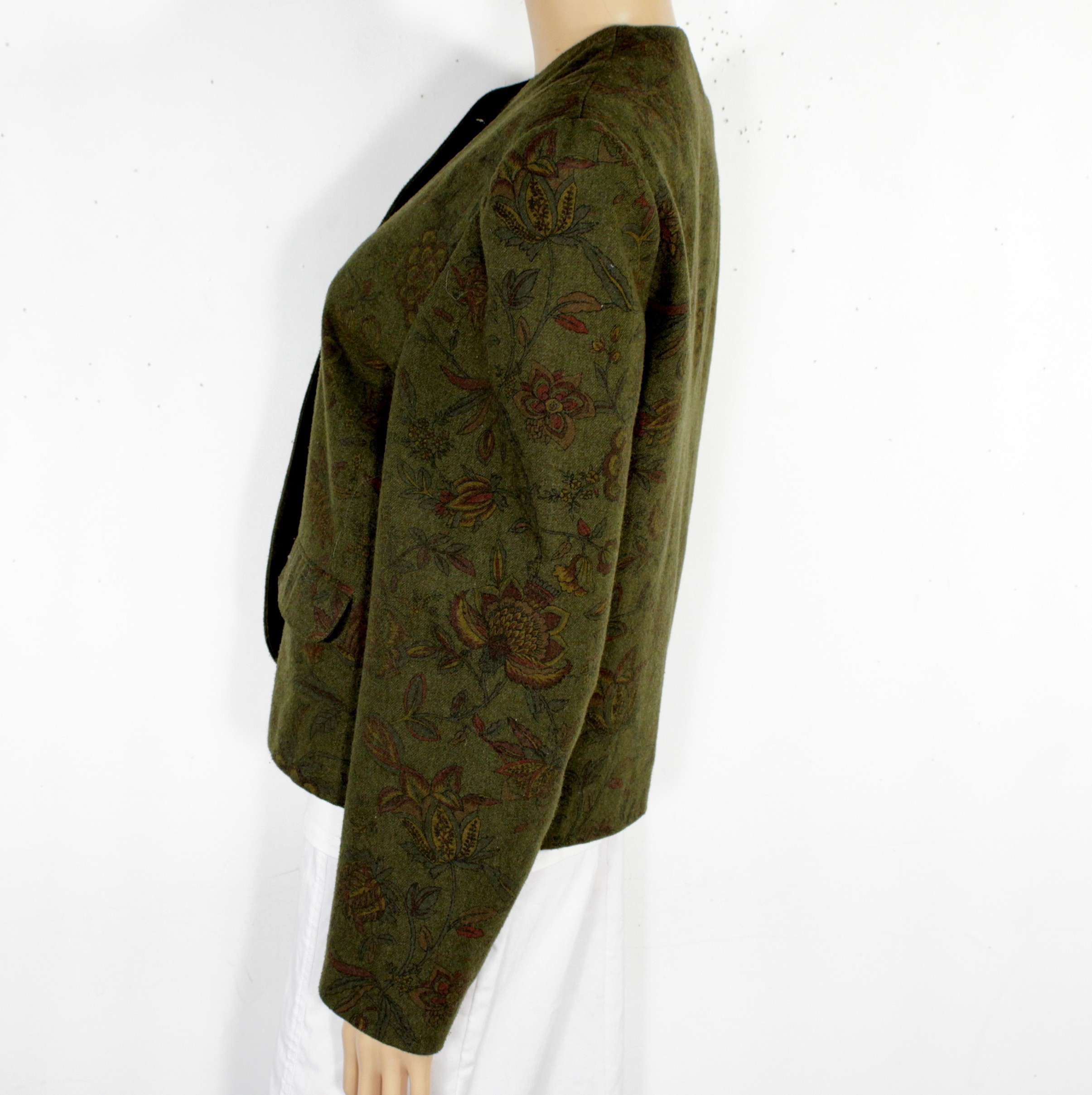 Voir photo 3 de Veste Vintage Kaki à Fleurs PROMOD Taille Estimée M Veste Vintage Kaki à Fleurs PROMOD Taille Estimée M État correct reconditionné photo 3