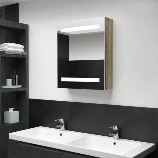 vidaXL Armoire de salle de bain à miroir à LED blanc et chêne Bon état reconditionné disponible sur Rakuten