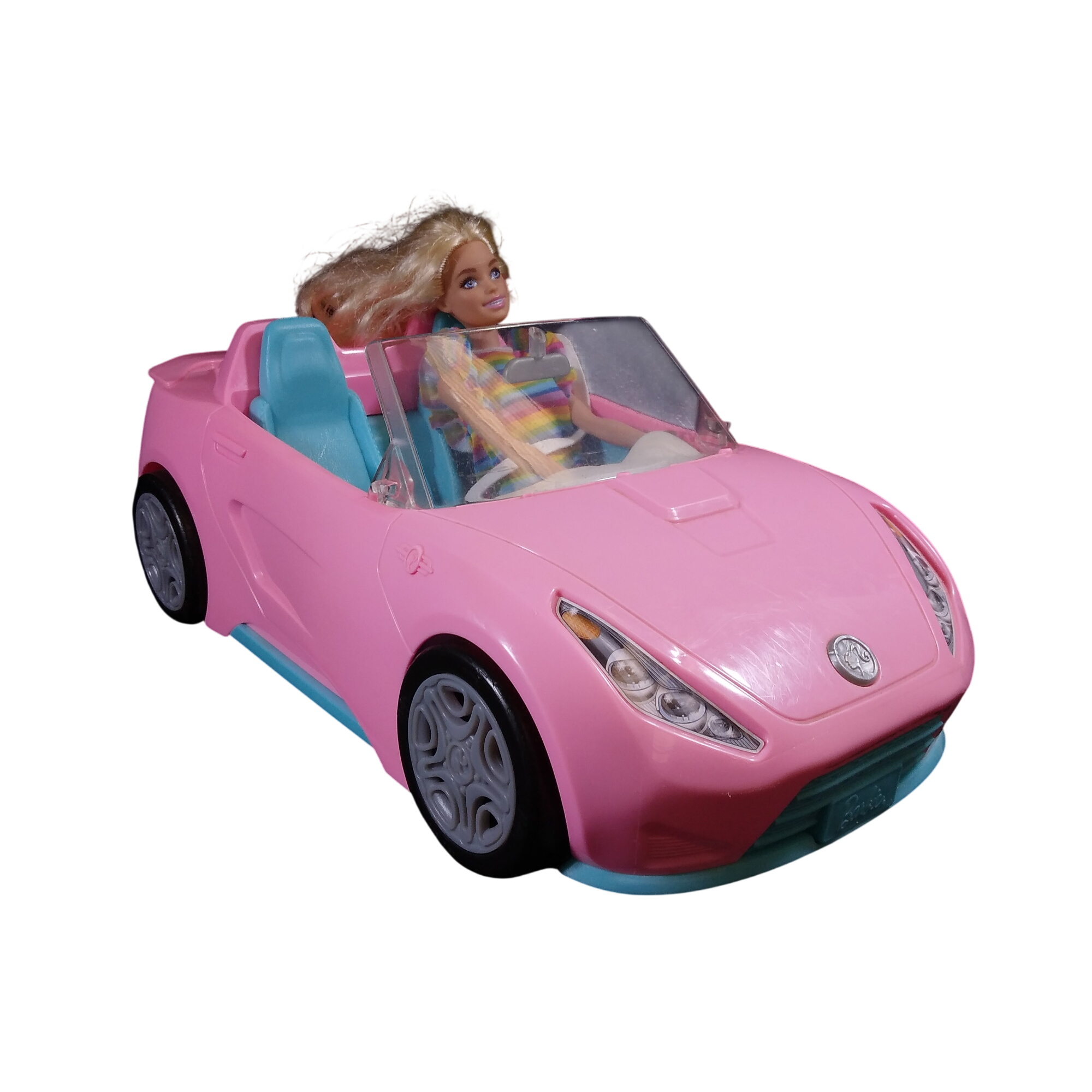 Voiture décapotable rose, Barbie + poupée Barbie Très bon état - 10,00 € Voiture décapotable rose, Barbie + poupée Barbie Très bon état reconditionné disponible sur Label Emmaüs